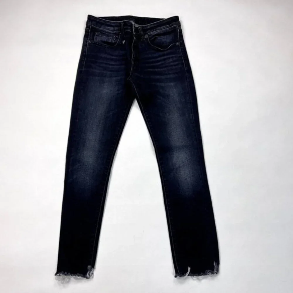R13 Italy Kate Skinny Raw Hem Jeans Dark Moon Women 26 Stretch Cotton Distressed